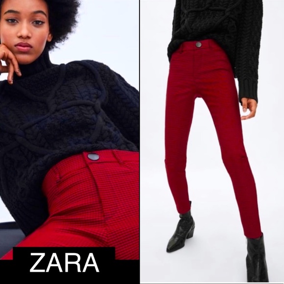 Zara Pants - Zara XL red and black gingham skinny pants.